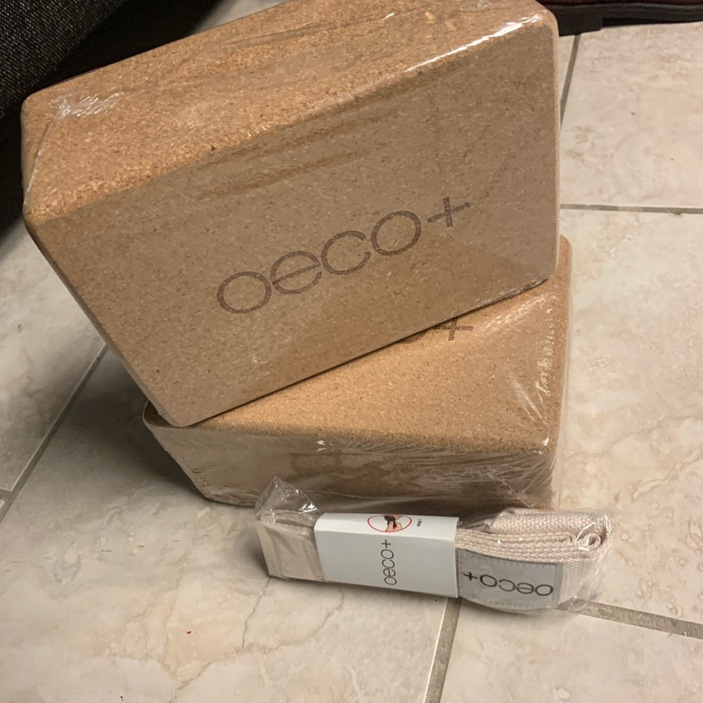 Cork yoga blocks and strap